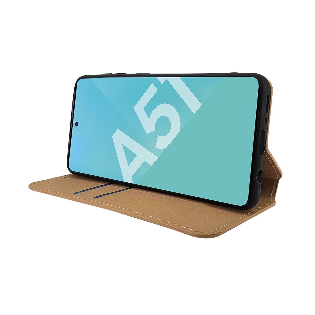 Etui portefeuille Moxie en cuir PU avec fonction vidéo pour Galaxy A51 - OR