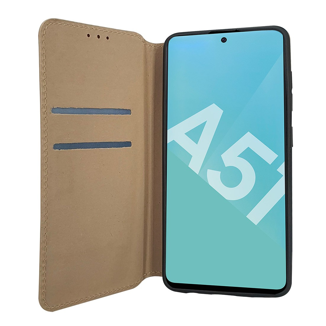 Etui portefeuille Moxie en cuir PU avec fonction vidéo pour Galaxy A51 - OR