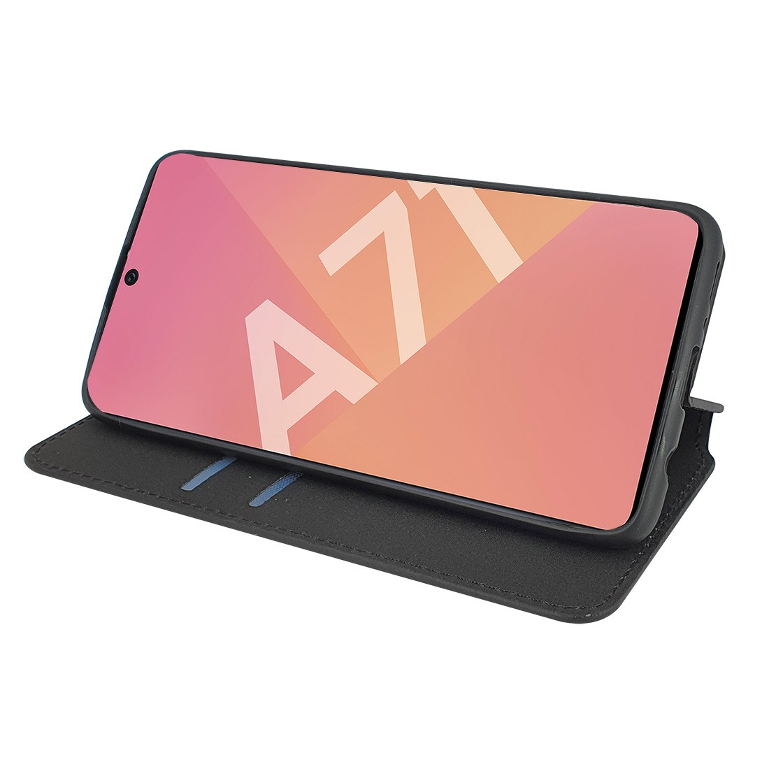 Etui portefeuille Moxie en cuir PU avec fonction vidéo pour Galaxy A71 - NOIR