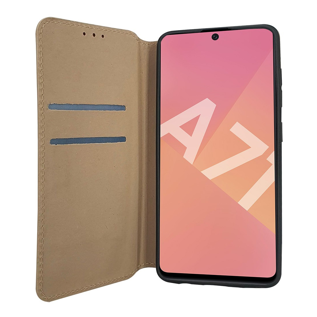 Etui portefeuille Moxie en cuir PU avec fonction vidéo pour Galaxy A71 - OR