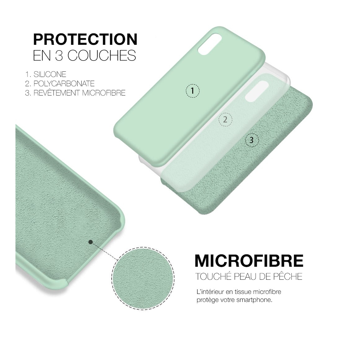 Moxie Coque silicone iPhone 12 / 12 Pro 6.1" [BeFluo] - Intérieur Microfibre, Coque Anti-chocs et Anti-rayures pour iPhone 12 / 