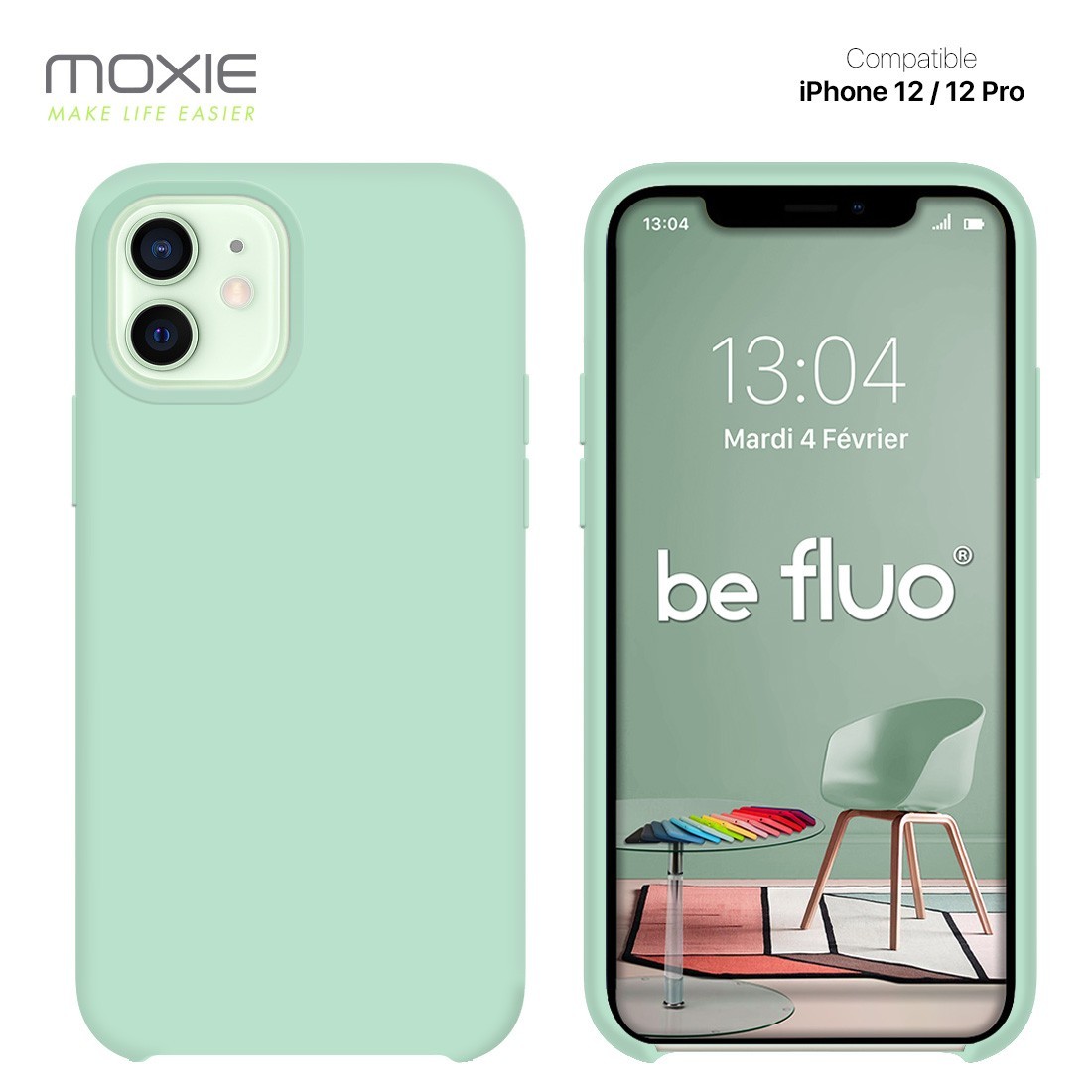 Moxie Coque silicone iPhone 12 / 12 Pro 6.1" [BeFluo] - Intérieur Microfibre, Coque Anti-chocs et Anti-rayures pour iPhone 12 / 
