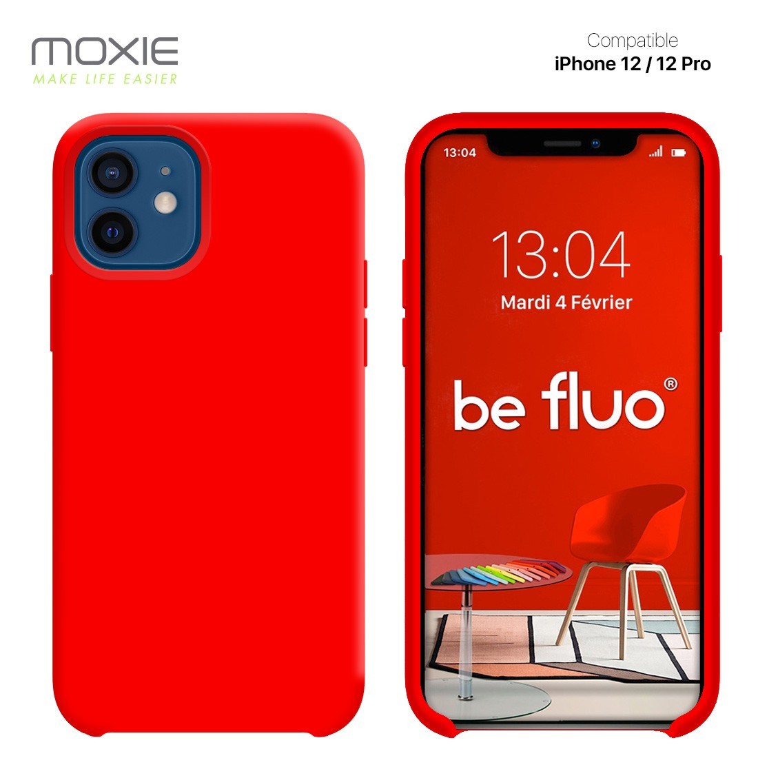 Moxie Coque silicone iPhone 12 / 12 Pro 6.1" [BeFluo] - Intérieur Microfibre, Coque Anti-chocs et Anti-rayures pour iPhone 12 / 