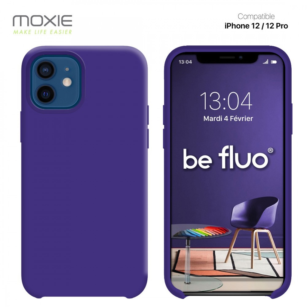 Moxie Coque silicone iPhone 12 / 12 Pro 6.1" [BeFluo] - Intérieur Microfibre, Coque Anti-chocs et Anti-rayures pour iPhone 12 / 12 Pro 6.1" - Violet