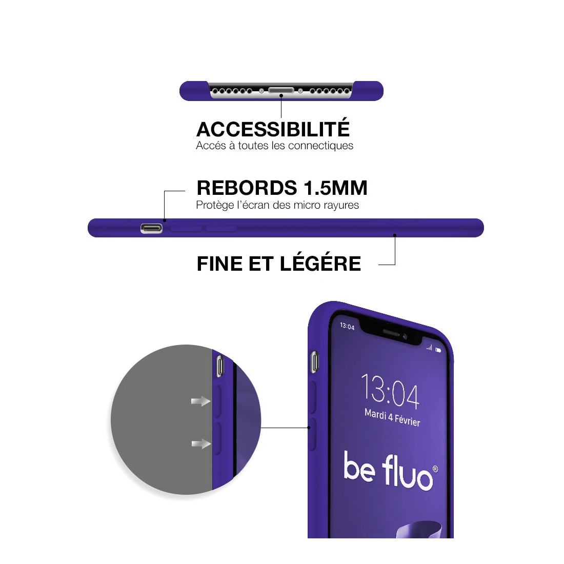 Moxie Coque silicone iPhone 12 / 12 Pro 6.1" [BeFluo] - Intérieur Microfibre, Coque Anti-chocs et Anti-rayures pour iPhone 12 / 