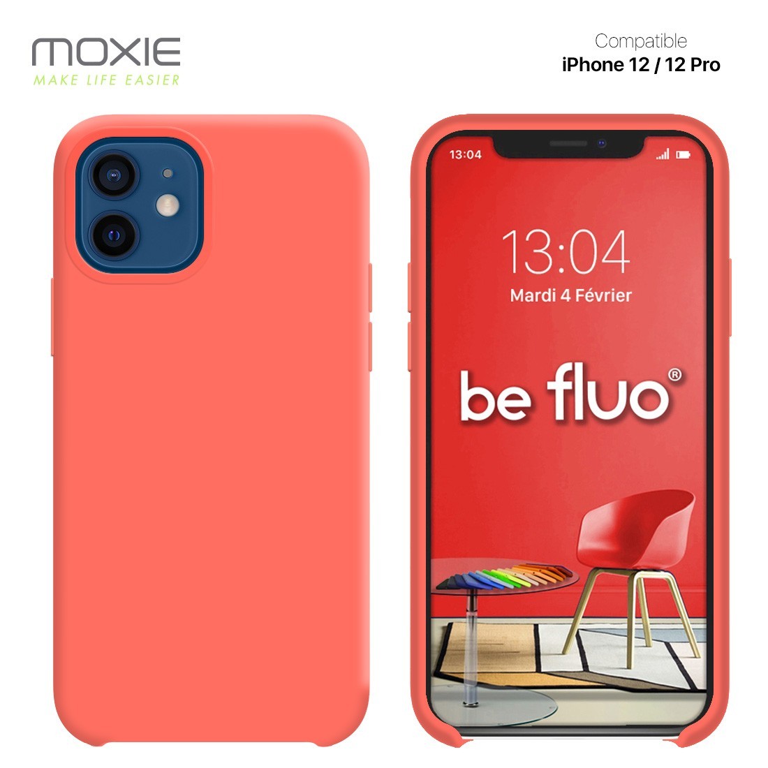 Moxie Coque silicone iPhone 12 / 12 Pro 6.1" [BeFluo] - Intérieur Microfibre, Coque Anti-chocs et Anti-rayures pour iPhone 12 / 