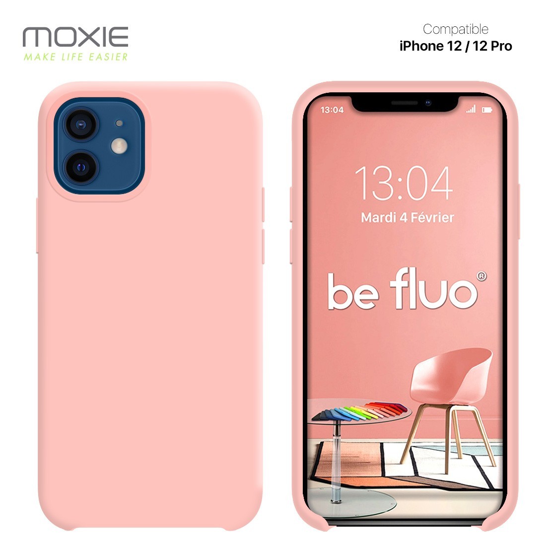 Moxie Coque silicone iPhone 12 / 12 Pro 6.1" [BeFluo] - Intérieur Microfibre, Coque Anti-chocs et Anti-rayures pour iPhone 12 / 