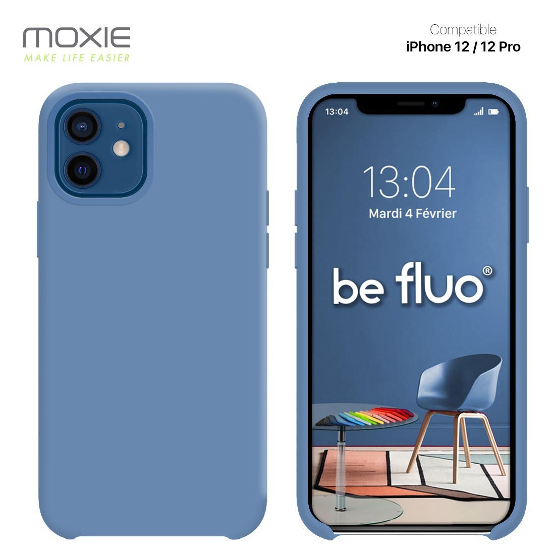 Moxie Coque silicone iPhone 12 / 12 Pro 6.1" [BeFluo] - Intérieur Microfibre, Coque Anti-chocs et Anti-rayures pour iPhone 12 / 