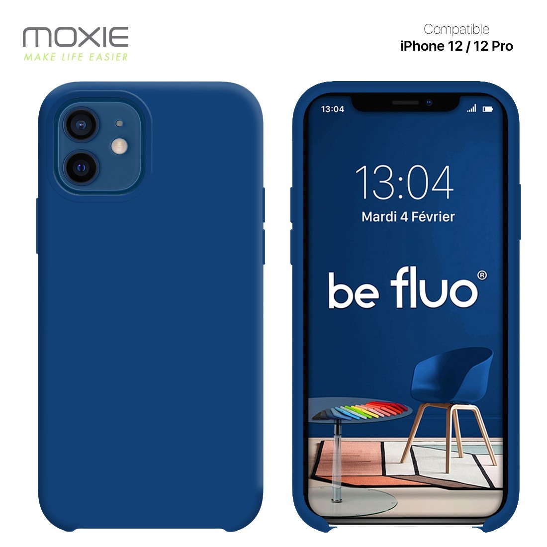 Moxie Coque silicone iPhone 12 / 12 Pro 6.1" [BeFluo] - Intérieur Microfibre, Coque Anti-chocs et Anti-rayures pour iPhone 12 / 