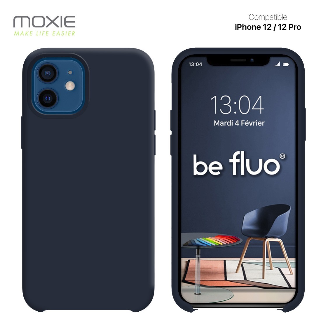 Moxie Coque silicone iPhone 12 / 12 Pro 6.1" [BeFluo] - Intérieur Microfibre, Coque Anti-chocs et Anti-rayures pour iPhone 12 / 