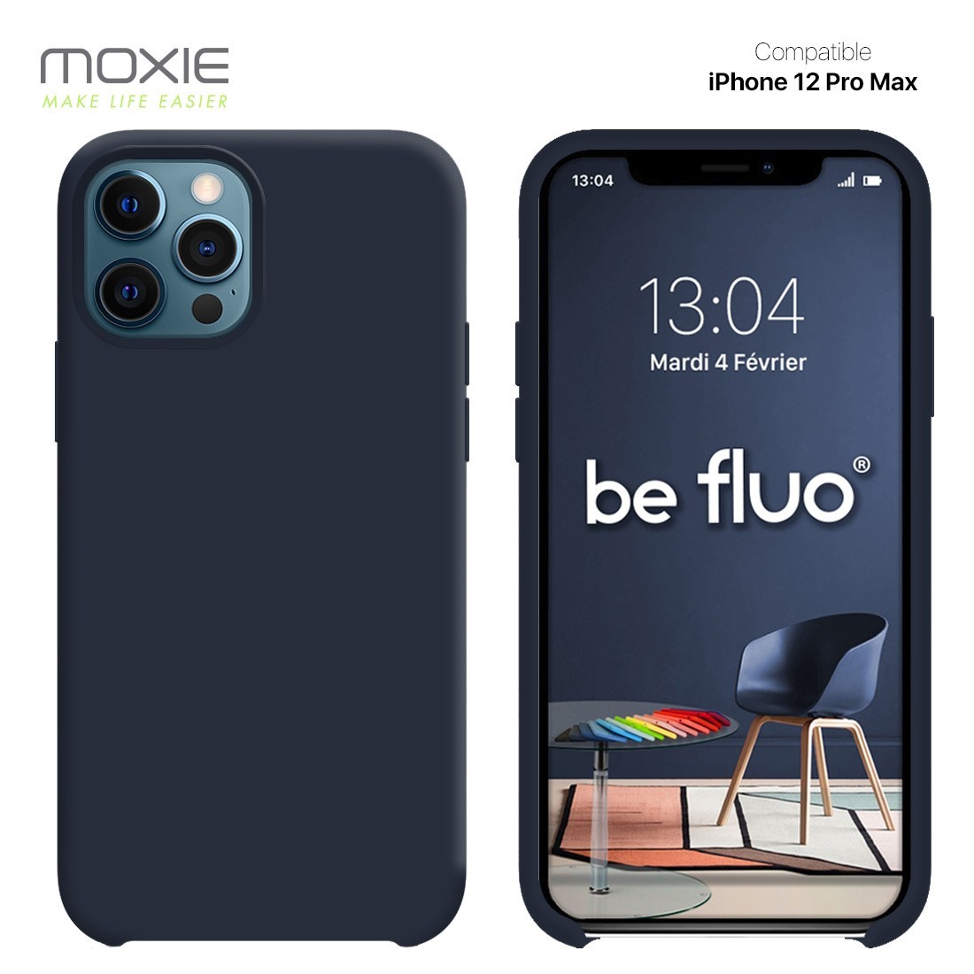 Moxie Coque silicone iPhone 12 Pro Max 6.7" [BeFluo] - Intérieur Microfibre, Coque Anti-chocs et Anti-rayures pour iPhone 12 Pro