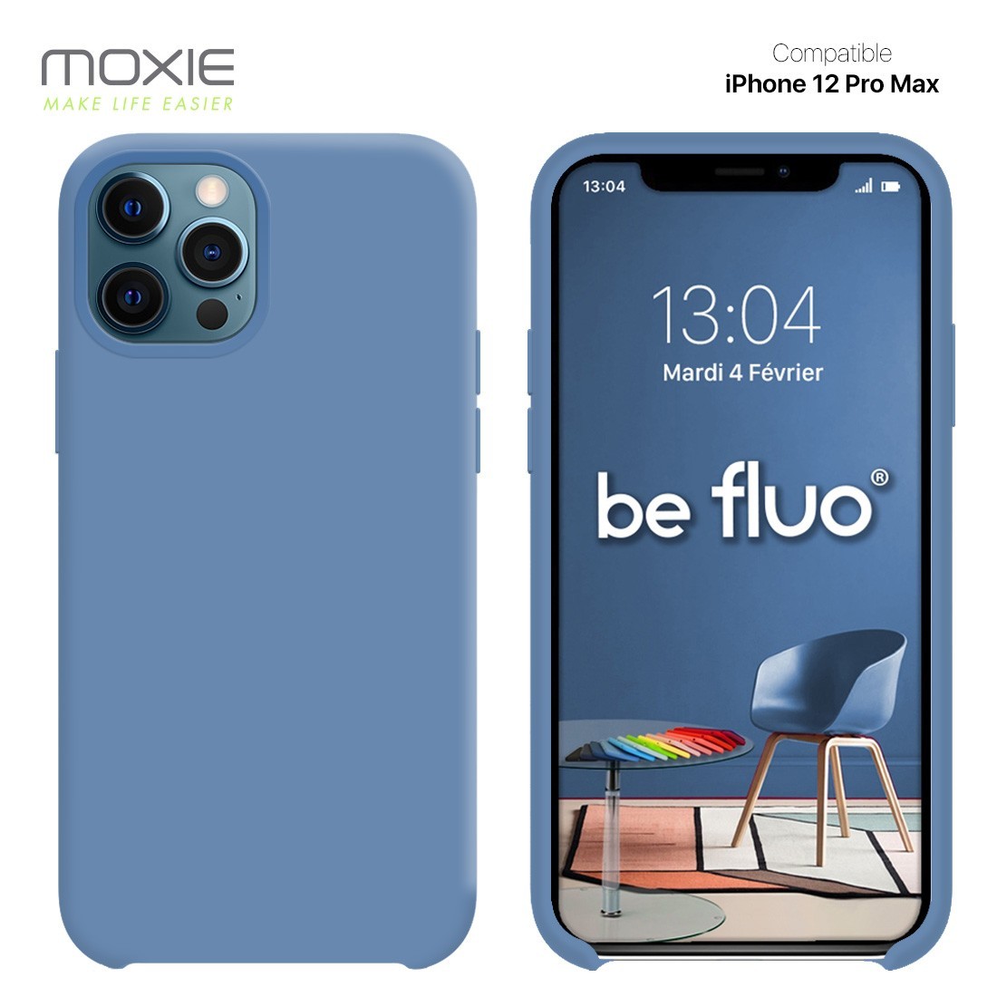 Moxie Coque silicone iPhone 12 Pro Max 6.7" [BeFluo] - Intérieur Microfibre, Coque Anti-chocs et Anti-rayures pour iPhone 12 Pro
