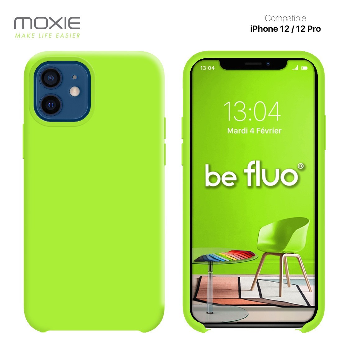 Moxie Coque silicone iPhone 12 / 12 Pro 6.1" [BeFluo] - Intérieur Microfibre, Coque Anti-chocs et Anti-rayures pour iPhone 12 / 