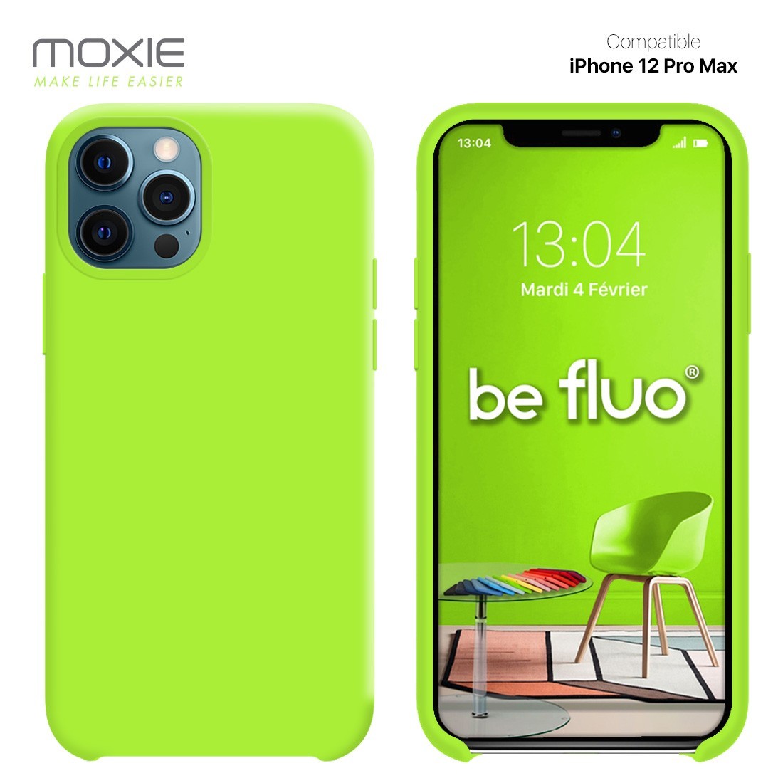 Moxie Coque silicone iPhone 12 Pro Max 6.7" [BeFluo] - Intérieur Microfibre, Coque Anti-chocs et Anti-rayures pour iPhone 12 Pro
