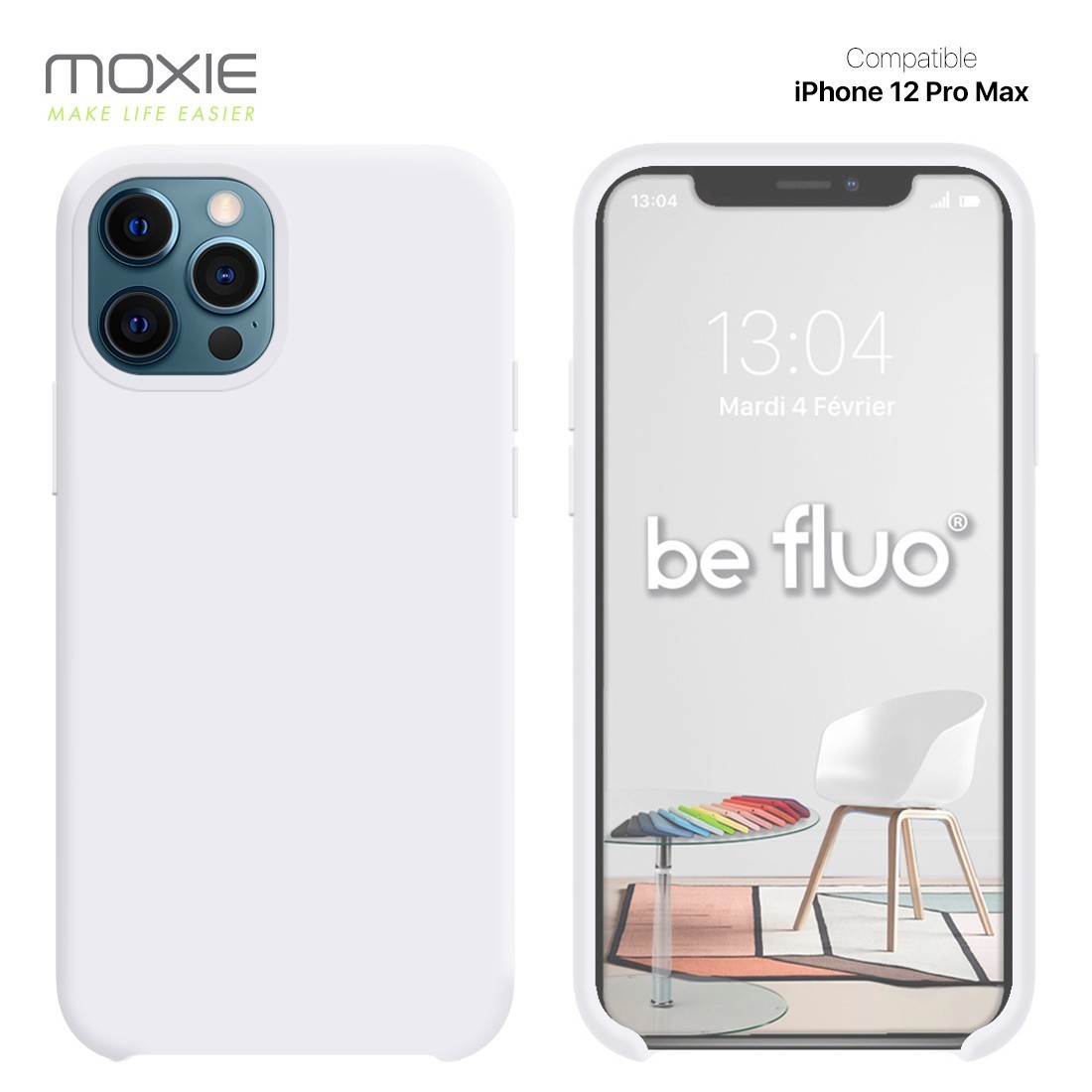 Moxie Coque silicone iPhone 12 Pro Max 6.7" [BeFluo] - Intérieur Microfibre, Coque Anti-chocs et Anti-rayures pour iPhone 12 Pro