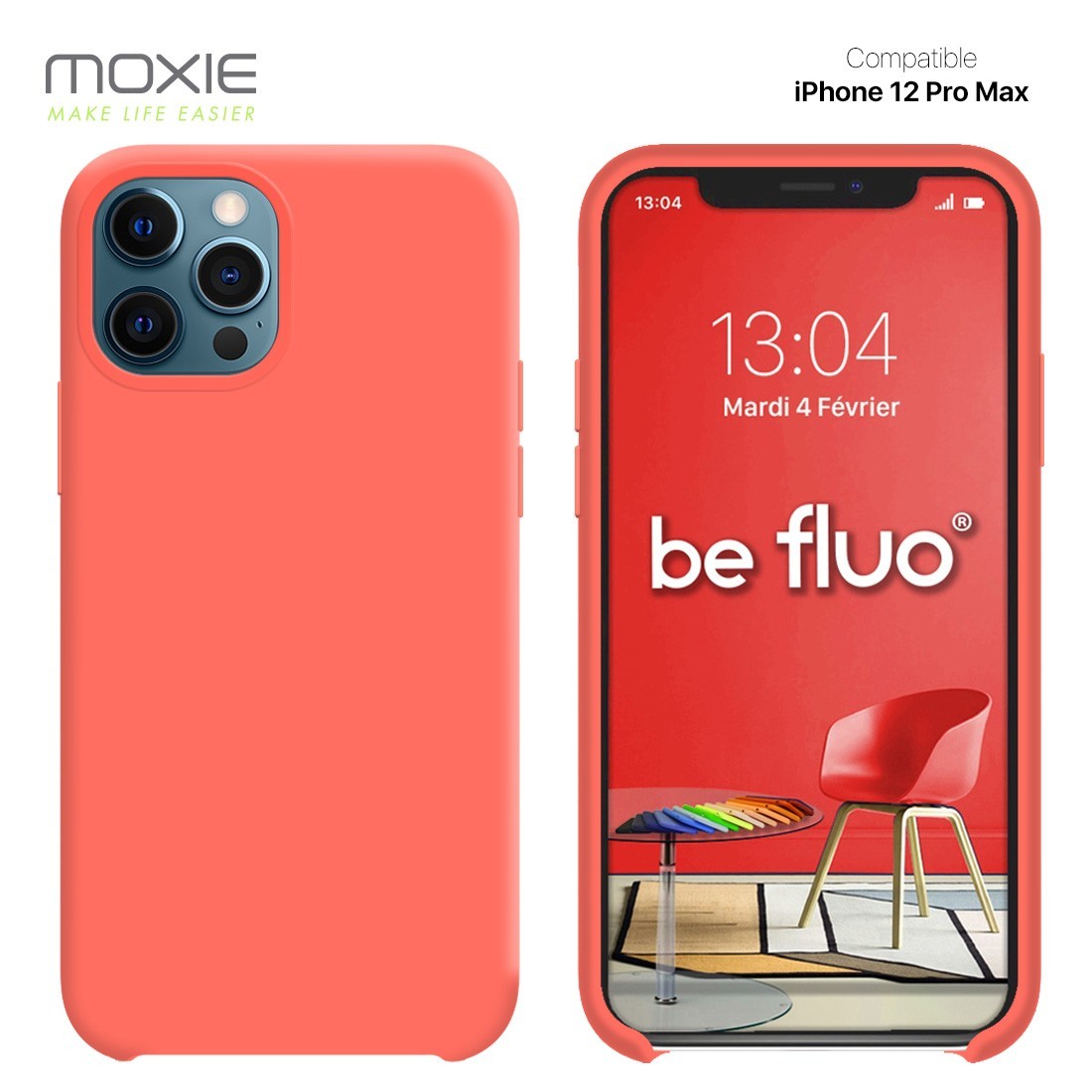 Moxie Coque silicone iPhone 12 Pro Max 6.7" [BeFluo] - Intérieur Microfibre, Coque Anti-chocs et Anti-rayures pour iPhone 12 Pro