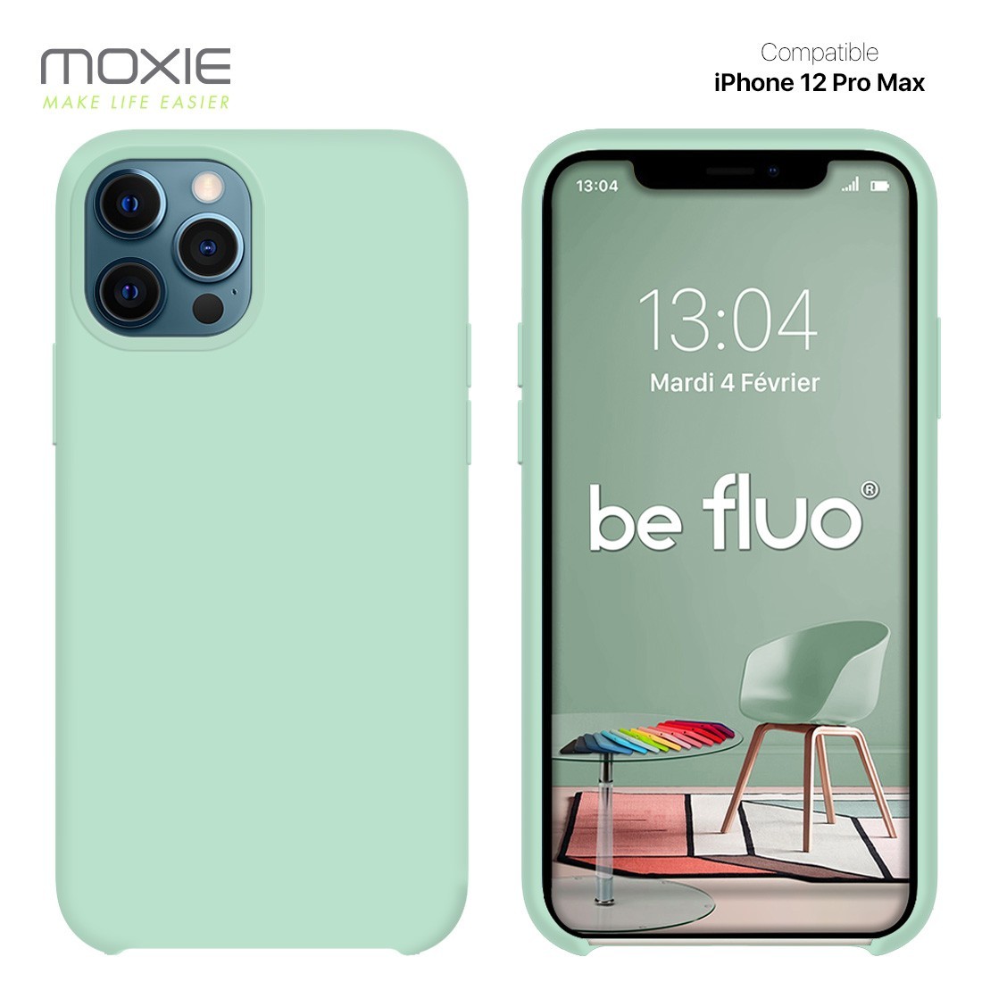 Moxie Coque silicone iPhone 12 Pro Max 6.7" [BeFluo] - Intérieur Microfibre, Coque Anti-chocs et Anti-rayures pour iPhone 12 Pro