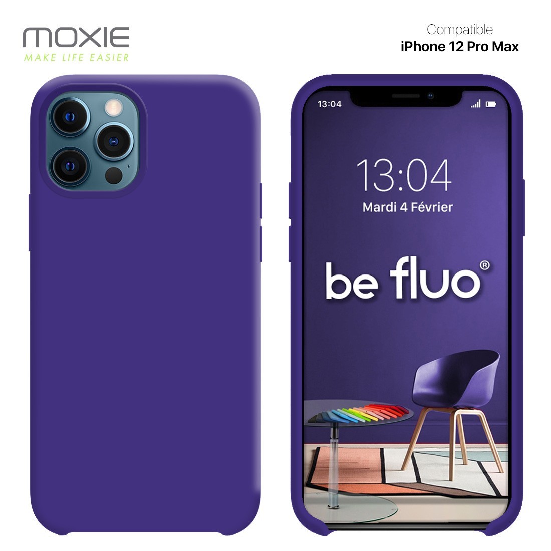 Moxie Coque silicone iPhone 12 Pro Max 6.7" [BeFluo] - Intérieur Microfibre, Coque Anti-chocs et Anti-rayures pour iPhone 12 Pro