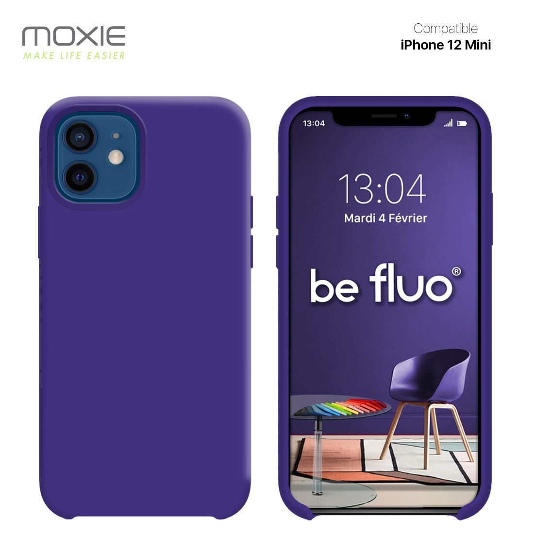 Moxie Coque silicone iPhone 12 mini 5.4" [BeFluo] - Intérieur Microfibre, Coque Anti-chocs et Anti-rayures pour iPhone 12 Mini 5