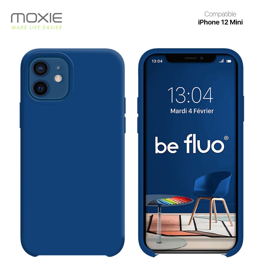 Moxie Coque silicone iPhone 12 mini 5.4" [BeFluo] - Intérieur Microfibre, Coque Anti-chocs et Anti-rayures pour iPhone 12 Mini 5