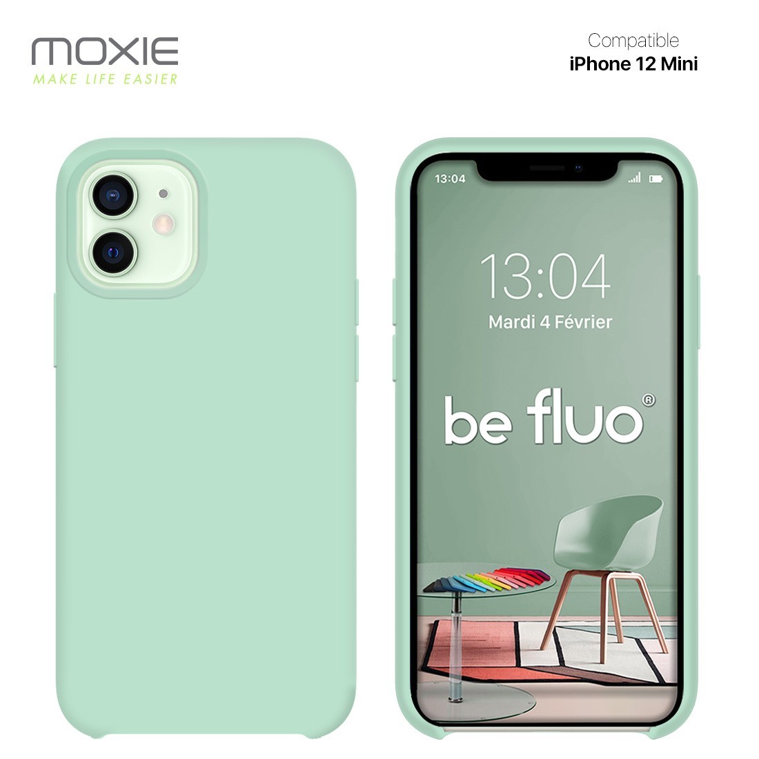 Moxie Coque silicone iPhone 12 mini 5.4" [BeFluo] - Intérieur Microfibre, Coque Anti-chocs et Anti-rayures pour iPhone 12 Mini 5
