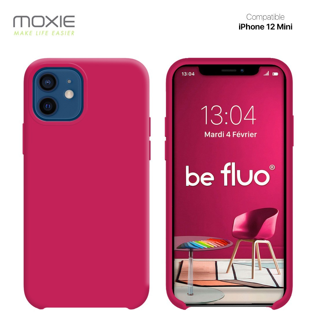 Moxie Coque silicone iPhone 12 mini 5.4" [BeFluo] - Intérieur Microfibre, Coque Anti-chocs et Anti-rayures pour iPhone 12 Mini 5