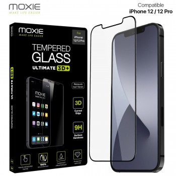 Moxie Verre Trempé iPhone 12 / 12 Pro 6.1" [Ultimate 3D+] Protection d'écran Complète en Verre Trempé 9H Ultra Clair, Anti-rayur