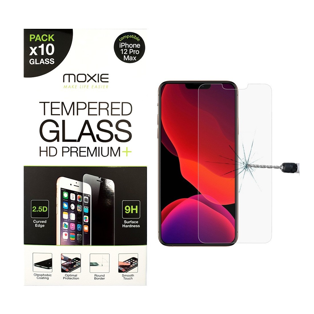 Pack x10 Protection d'écran en verre trempé iPhone 12 Pro Max, Moxie [Glass HD Premium+] [2.5D 9H] Film en verre véritable pour 
