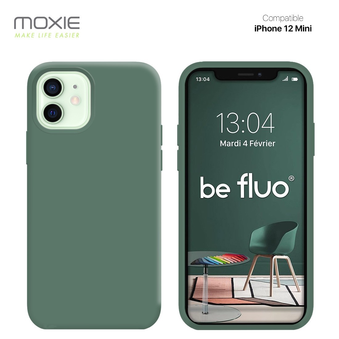 Moxie Coque silicone iPhone 12 Mini  [BeFluo Full Protect] - Intérieur Microfibre, Coque Anti-chocs et Anti-rayures pour iPhone 