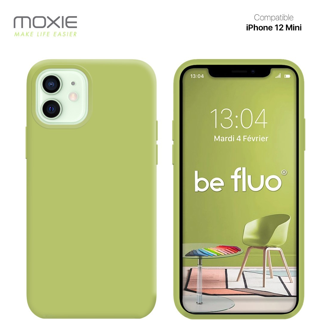 Moxie Coque silicone iPhone 12 Mini  [BeFluo Full Protect] - Intérieur Microfibre, Coque Anti-chocs et Anti-rayures pour iPhone 
