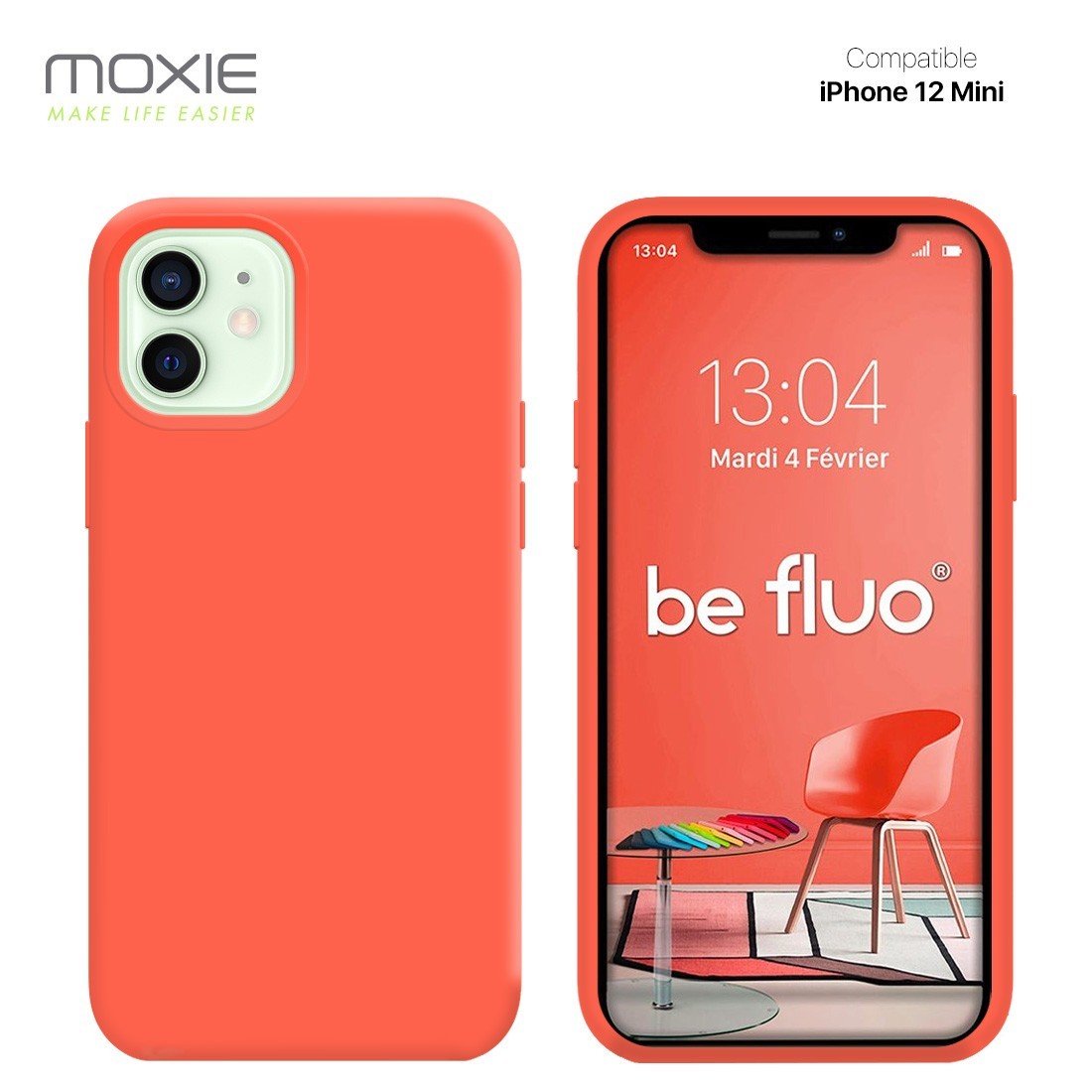 Moxie Coque silicone iPhone 12 Mini  [BeFluo Full Protect] - Intérieur Microfibre, Coque Anti-chocs et Anti-rayures pour iPhone 
