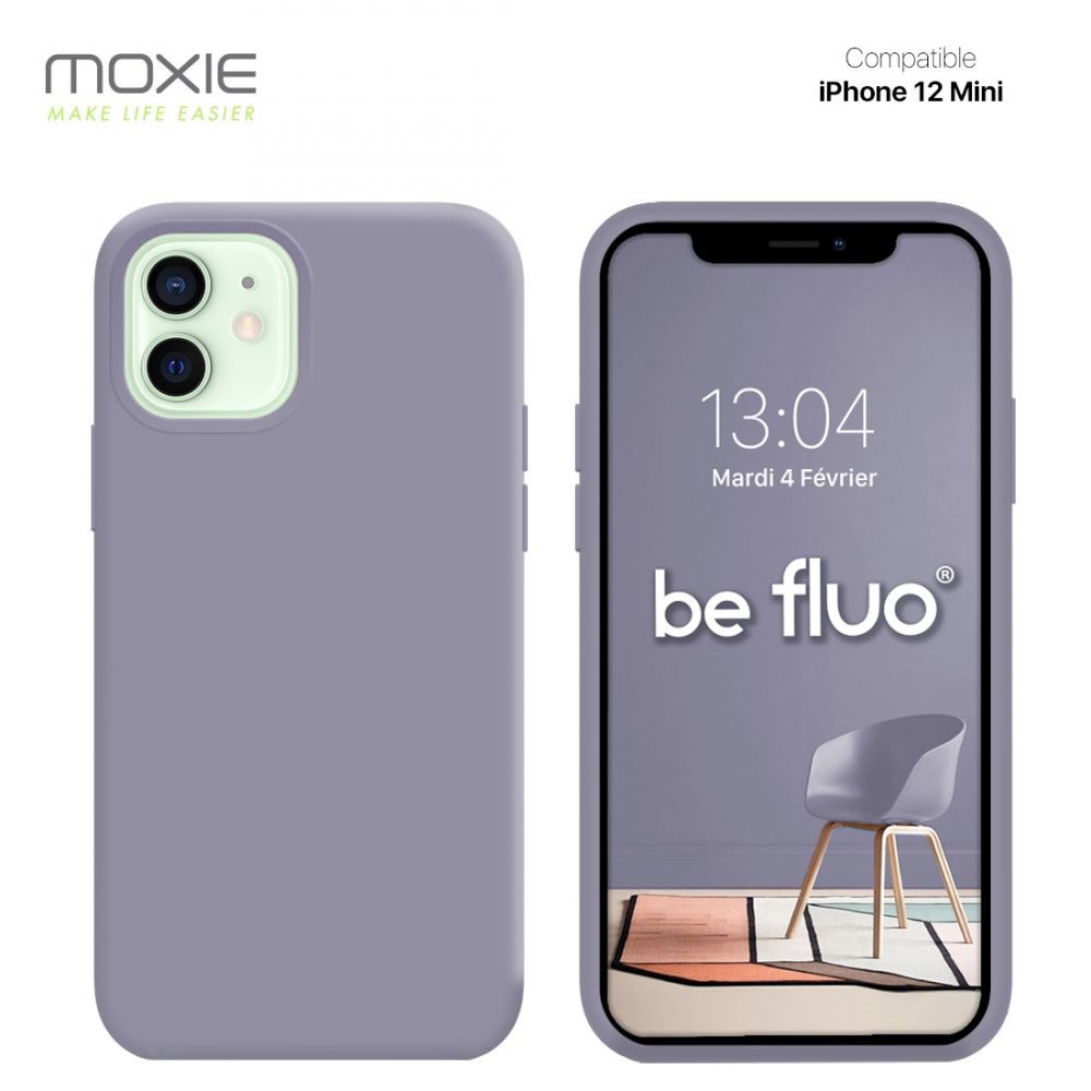 Moxie Coque silicone iPhone 12 Mini [BeFluo] avec aimant compatible MagSafe  - Intérieur Microfibre - Bleu Marine