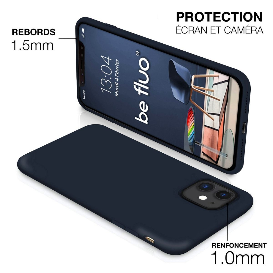 Moxie Coque silicone iPhone 12 Mini  [BeFluo Full Protect] - Intérieur Microfibre, Coque Anti-chocs et Anti-rayures pour iPhone 