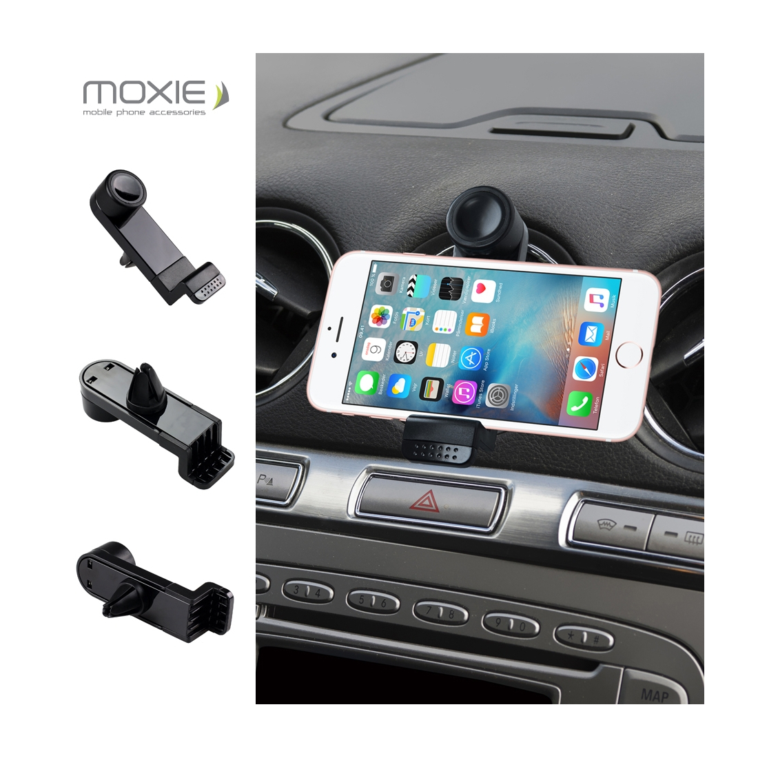 Support Voiture à Clip, Moxie [SmartKlip] Support Universel pour Voiture Fixation Grille d'aération [Black] - Noir
