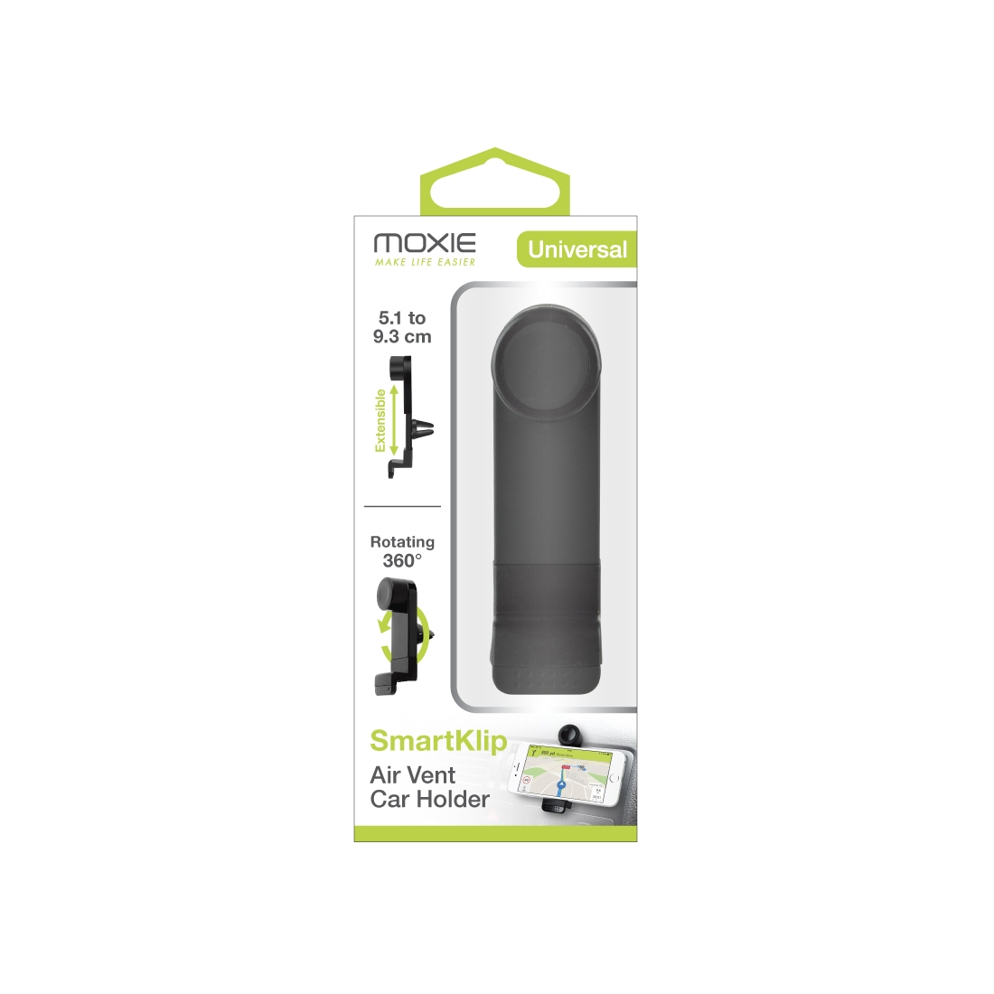 Support Voiture à Clip, Moxie [SmartKlip] Support Universel pour Voiture Fixation Grille d'aération [Black] - Noir