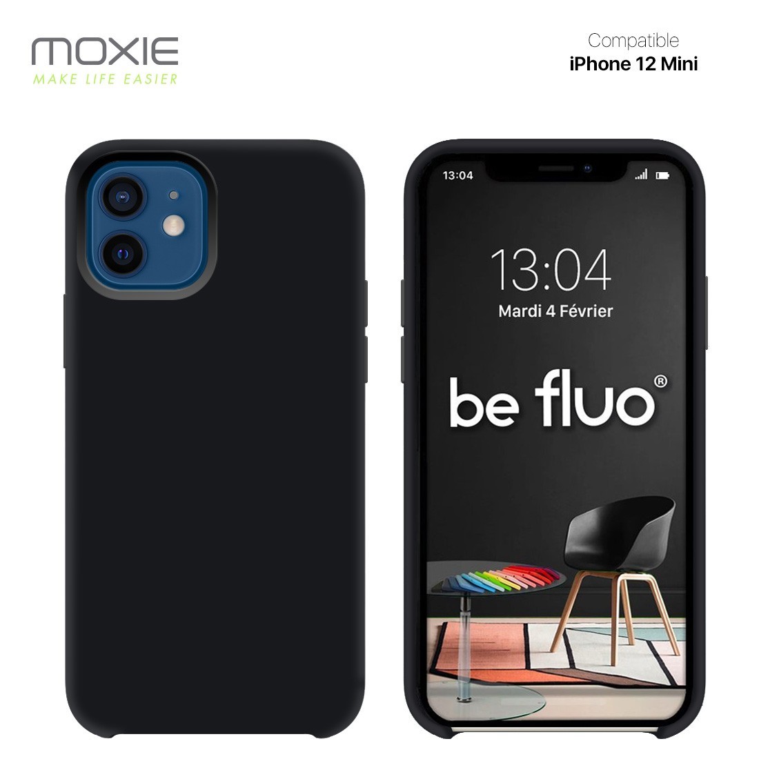 Moxie Coque silicone iPhone 12 Mini [BeFluo Full Protect] - Intérieur Microfibre, Coque Anti-chocs et Anti-rayures pour iPhone 1