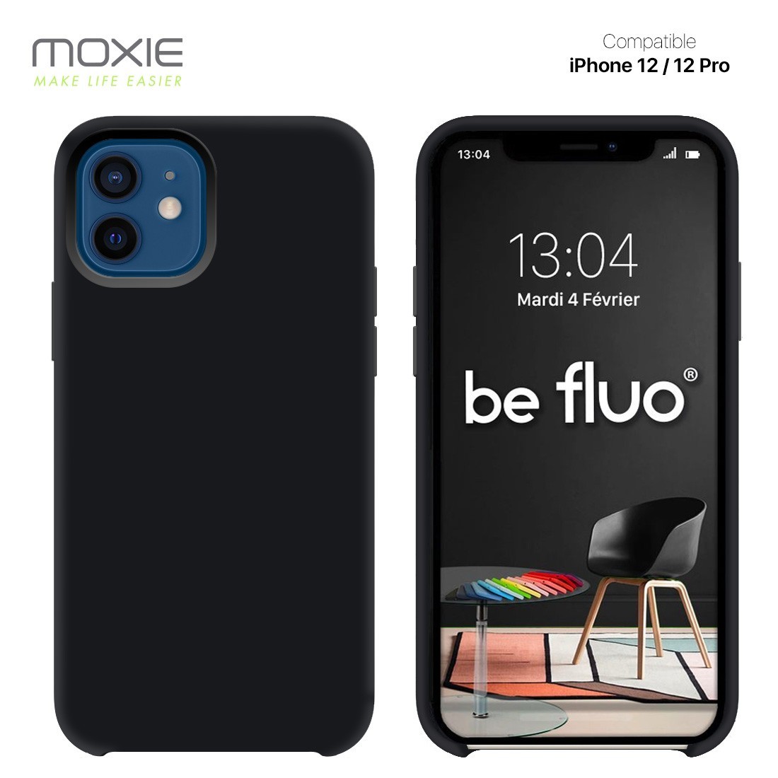 Moxie Coque silicone iPhone 12 / 12 Pro 6.1" [BeFluo] - Intérieur Microfibre, Coque Anti-chocs et Anti-rayures pour iPhone 12 / 