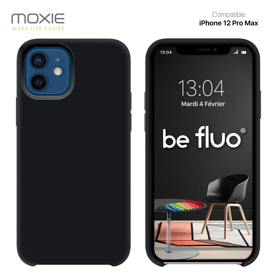 Moxie Coque silicone iPhone 12 Pro Max 6.7" [BeFluo] - Intérieur Microfibre, Coque Anti-chocs et Anti-rayures pour iPhone 12 Pro