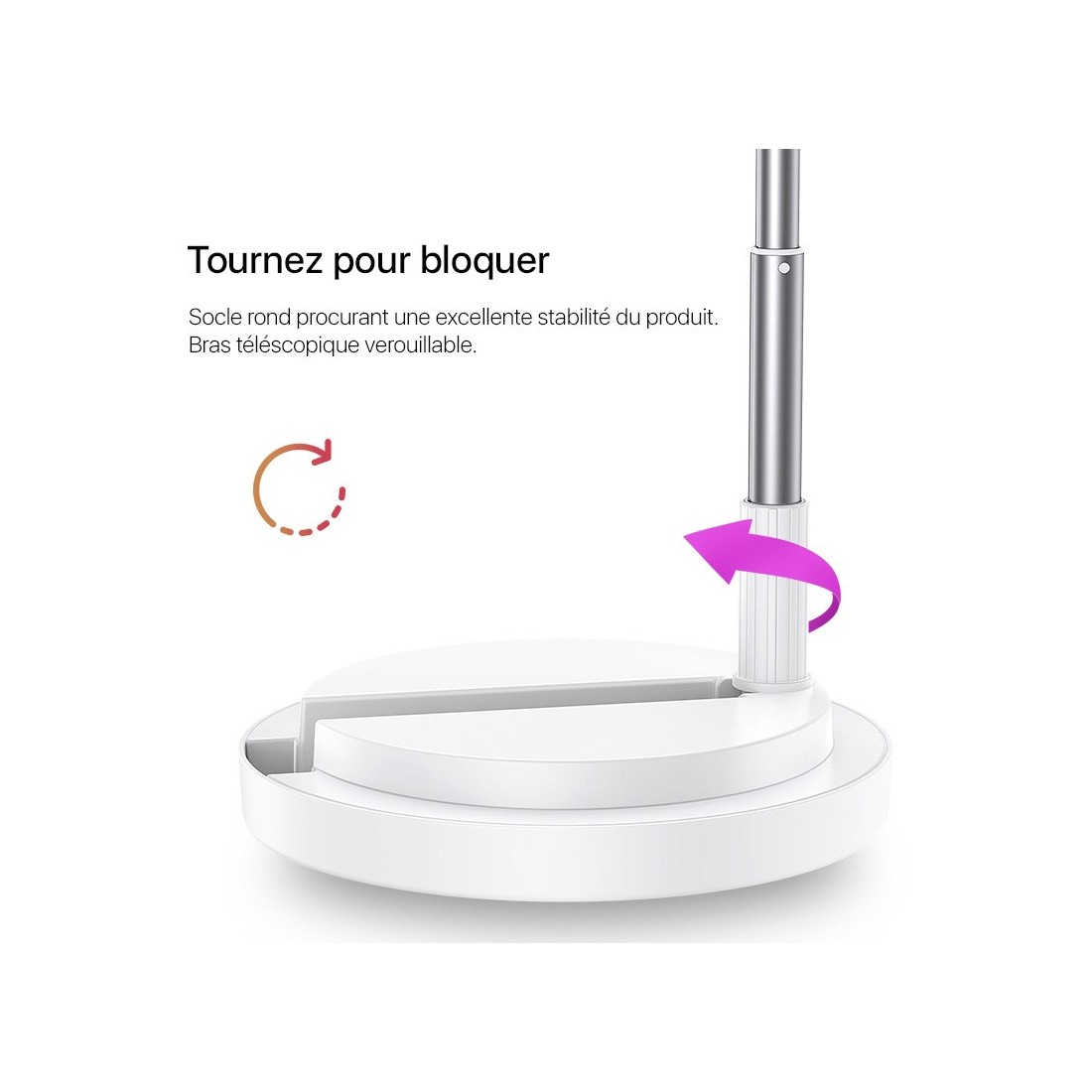 Cercle Selfie LED USAMS ZB120 sur Pied téléscopique - couleur Blanc