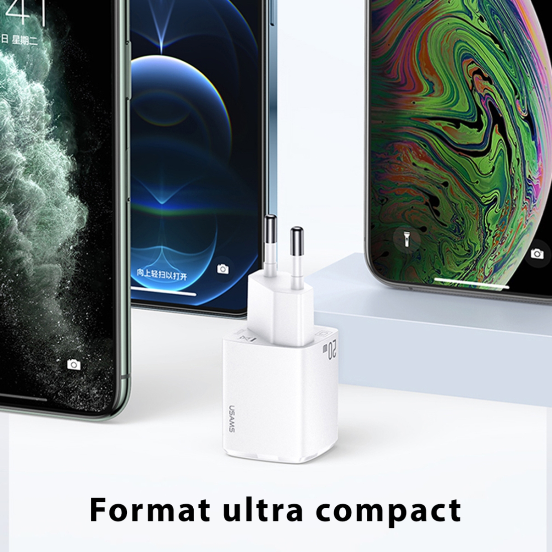 Chargeur secteur USAMS 20W double sortie USB-C PD et USB-A QC