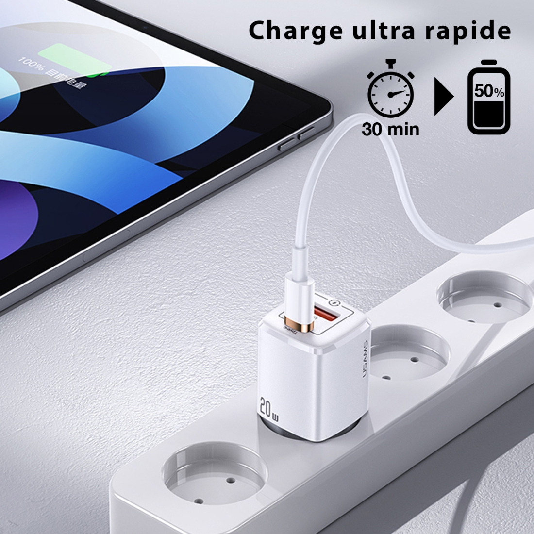 Chargeur secteur USAMS 20W double sortie USB-C PD et USB-A QC