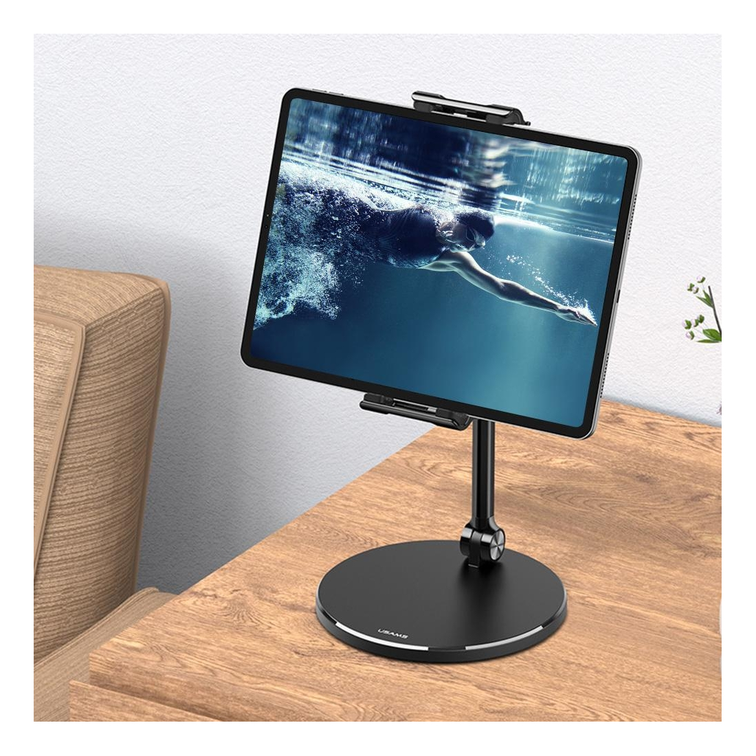 Support de bureau USAMS US-ZJ057 ajustable pour smartphones et tablettes - Noir