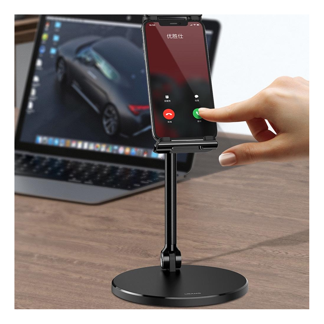 Support de bureau USAMS US-ZJ057 ajustable pour smartphones et tablettes - Blanc