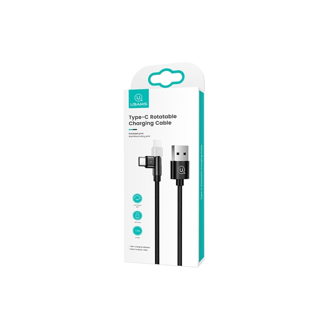 Cable data Type-C USAMS SJ477 avec tete rotative Longueur 1 mètre - noir