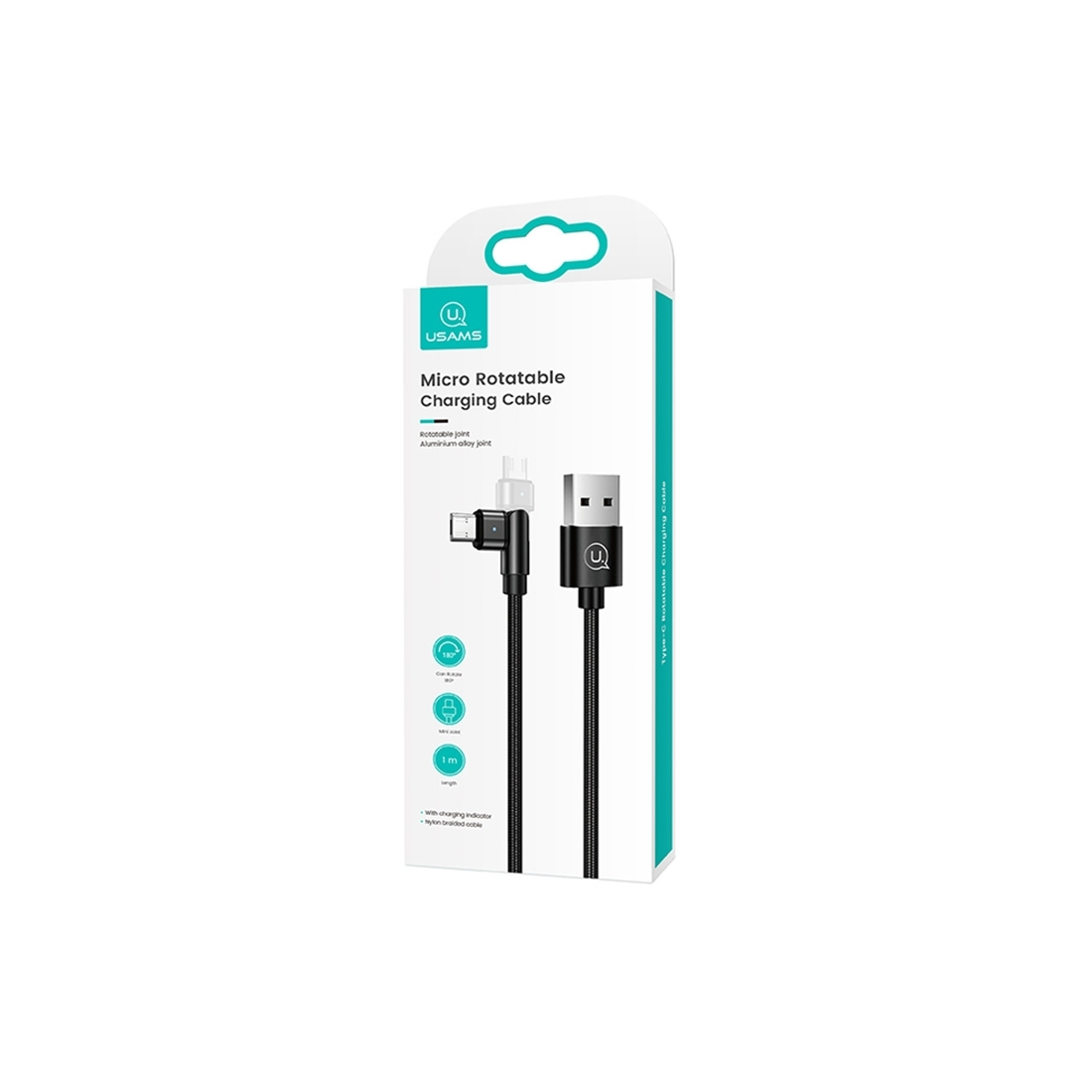 Cable data Micro USB USAMS SJ477 avec tete rotative Longueur 1 mètre - noir