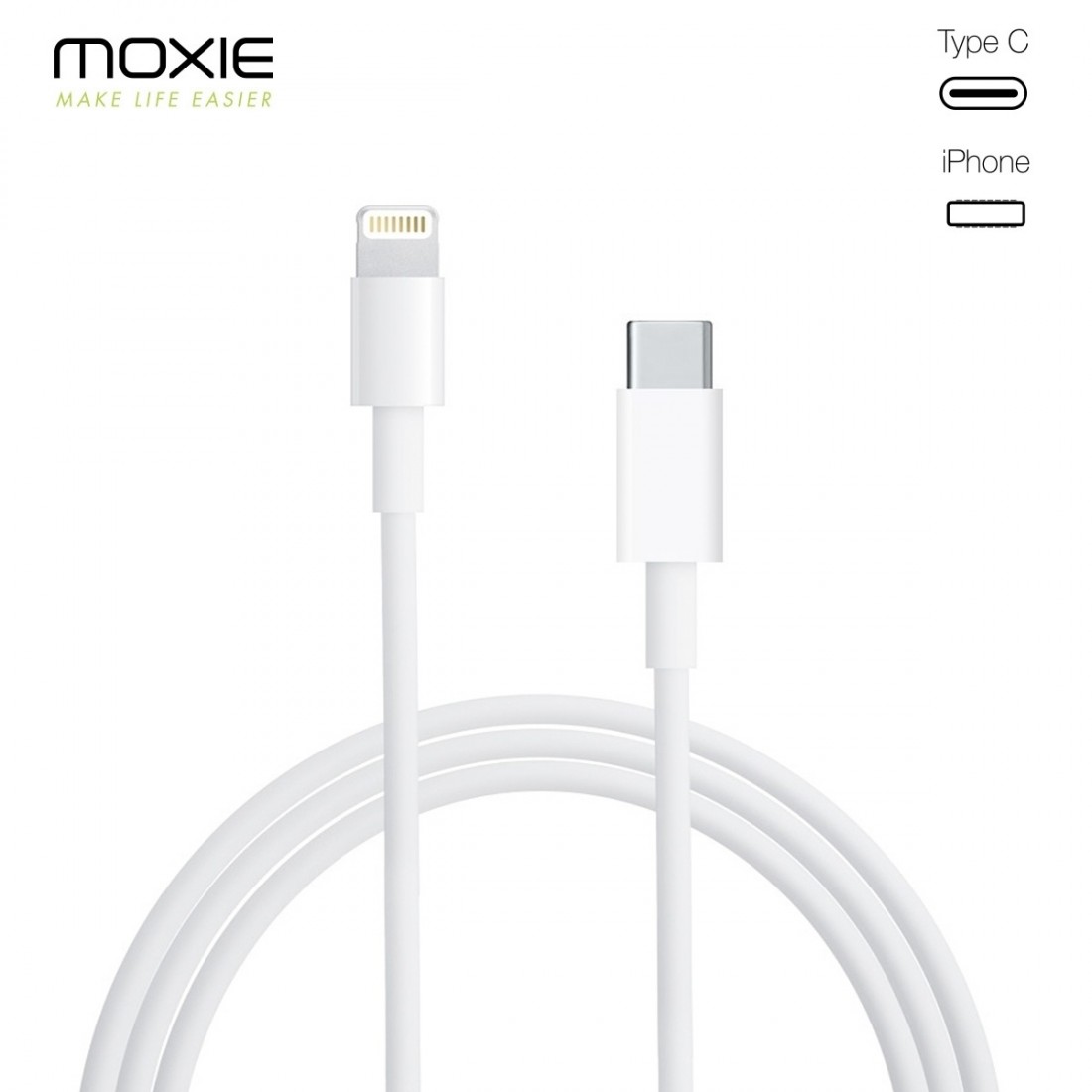 Câble de charge Moxie Type C vers lightning compatible Fast Charge packagé - longueur 1M