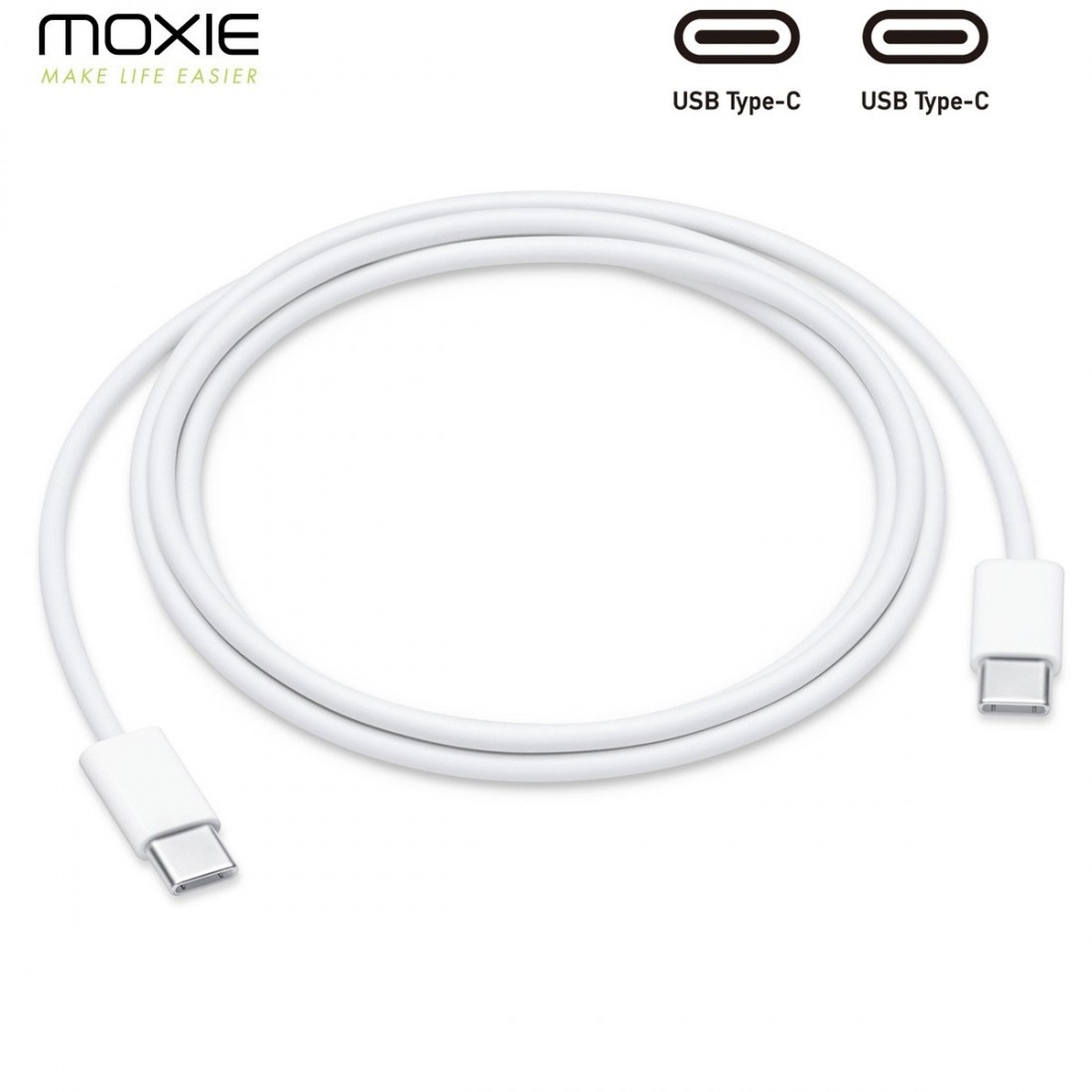 Câble de charge Moxie  Type C vers Type C compatible Power Delivery packagé - longueur 1M