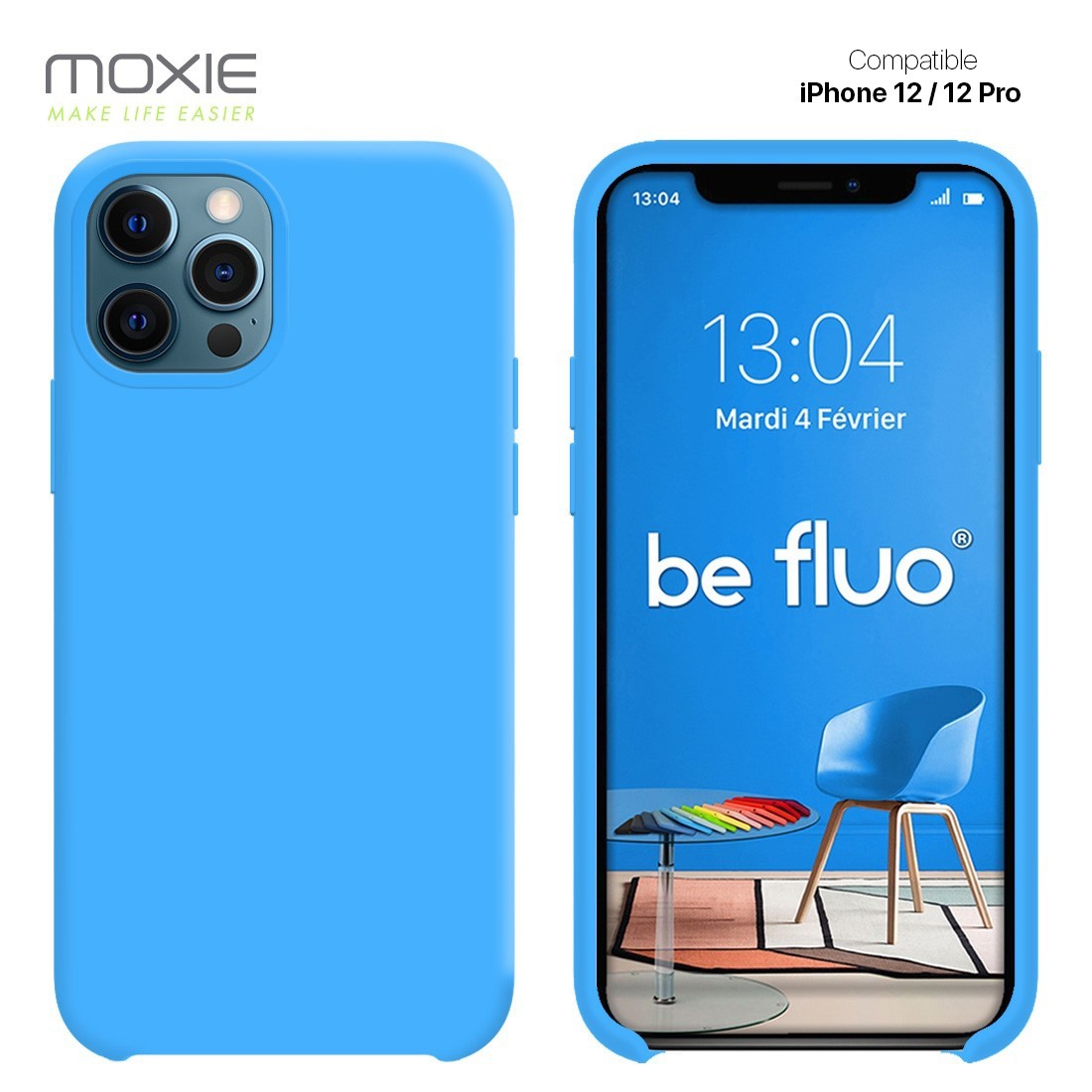 Moxie Coque silicone iPhone 12 / 12 Pro 6.1" [BeFluo] - Intérieur Microfibre, Coque Anti-chocs et Anti-rayures pour iPhone 12 / 