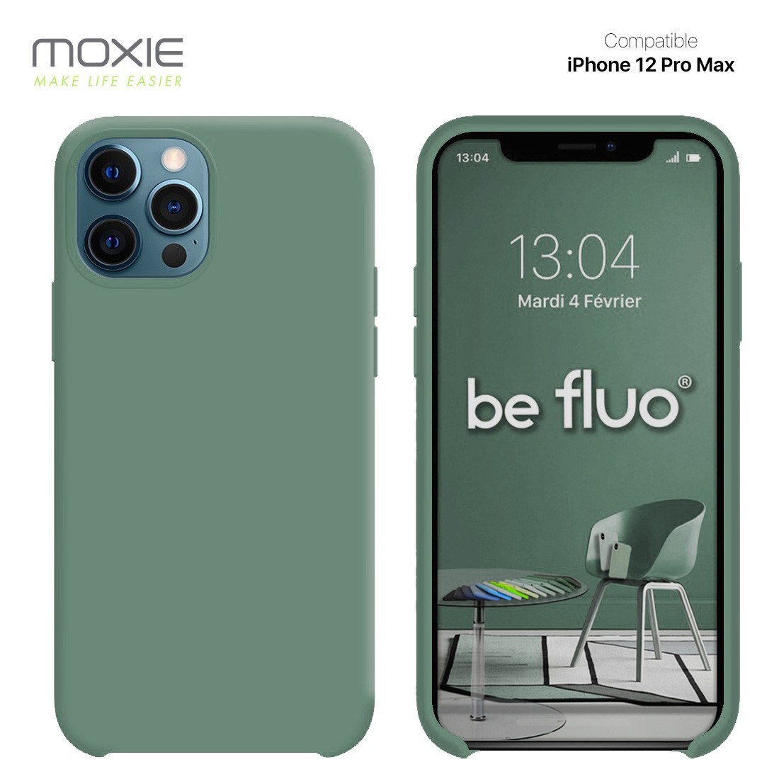 Moxie Coque silicone iPhone 12 Pro Max 6.7" [BeFluo] - Intérieur Microfibre, Coque Anti-chocs et Anti-rayures pour iPhone 12 Pro