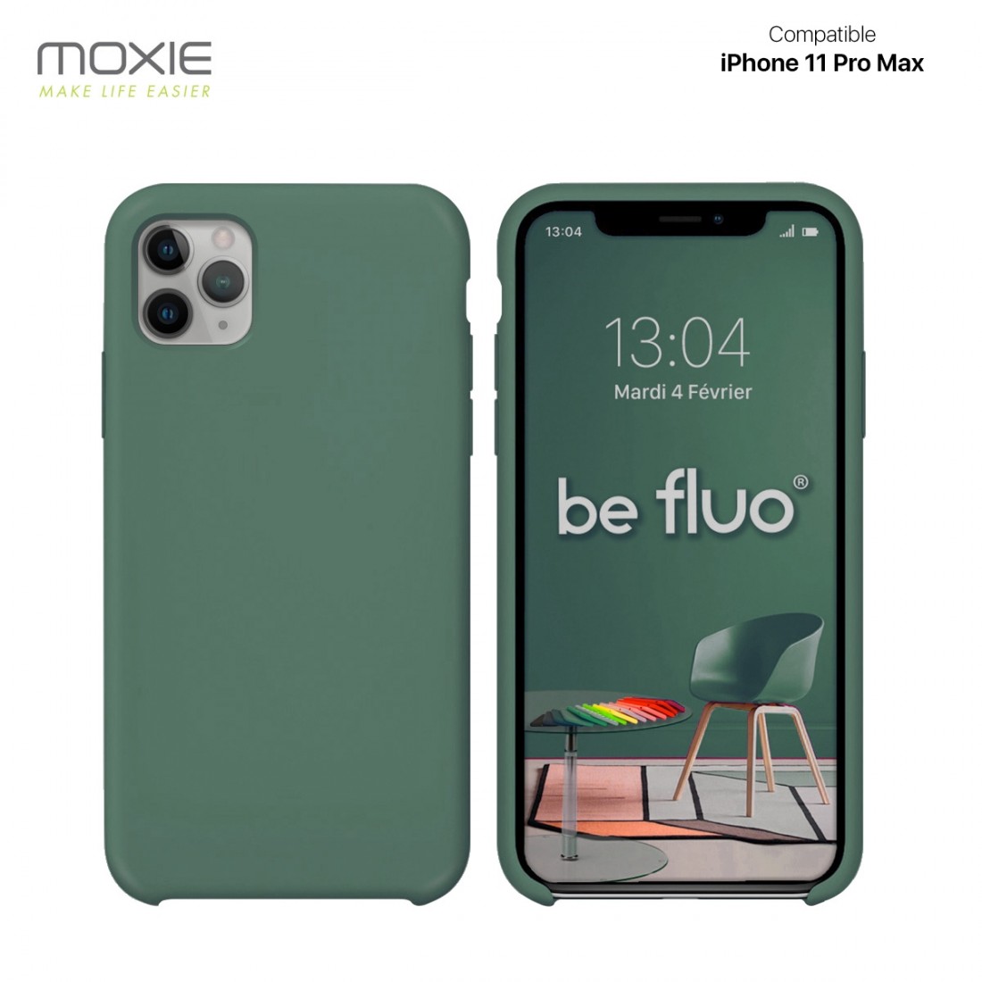 Moxie Coque silicone iPhone 11 Pro Max [BeFluo] - Intérieur Microfibre, Coque Anti-chocs et Anti-rayures pour iPhone 11 Pro Max 
